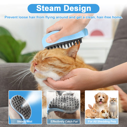 Cat Steam Brush For Shedding - Steamy Cat Brush For Indoor Cats, Cat Hair Steam Brush For Massage, Spritz Defur Comb For Cats, Pet Steamer For Dogs - Dr Excelencia Pet Botique