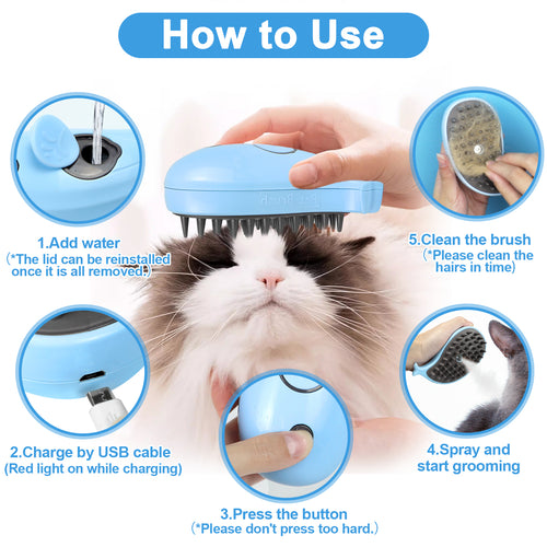 Cat Steam Brush For Shedding - Steamy Cat Brush For Indoor Cats, Cat Hair Steam Brush For Massage, Spritz Defur Comb For Cats, Pet Steamer For Dogs - Dr Excelencia Pet Botique