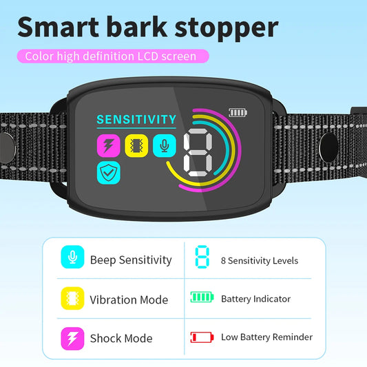Smart Automatic Anti Barking Dog Collar Rechargeable Bark Stopper Stop Barking HD Digital Display IP67 Waterproof Collar For Dogs Pet Products - Dr Excelencia Pet Botique